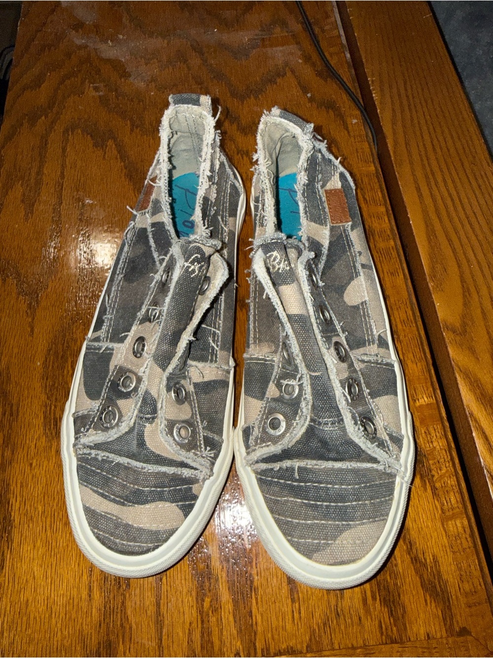 Women’s Slip-On Canvas Camouflage Sneakers - Gray & Tan